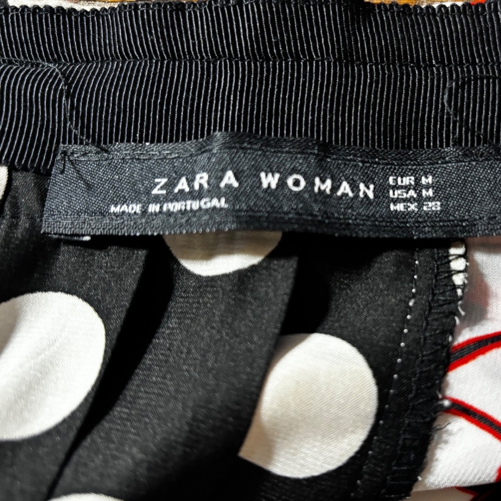 Zara Woman Mixed Print Pleated Midi Skirt Plaid Polka Dot Floral Black Red M - Picture 8 of 16